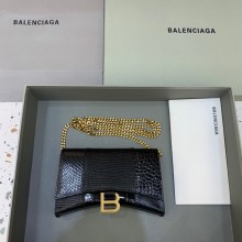 balenciaga hourglass wallet with chain crocodile embossed black/gold