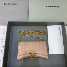 balenciaga hourglass wallet with chain crocodile embossed nude/gold