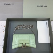 balenciaga hourglass wallet with chain crocodile embossed light green/silver