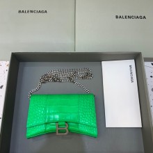 balenciaga hourglass wallet with chain crocodile embossed bamboo green/silver