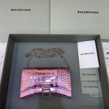 balenciaga hourglass wallet with chain crocodile embossed shiny purple