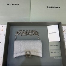 balenciaga hourglass wallet with chain silver sequins
