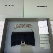 balenciaga hourglass wallet with chain black suede leather