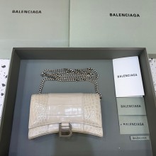 balenciaga hourglass wallet with chain crocodile embossed gray/silver
