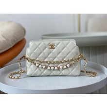 CHANEL Shiny Crumpled Calfskin Clutch with Chain AP3787 white 2024