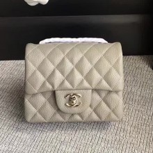Chanel Classic Flap Mini Bag A1115 in Caviar Leather Grey with Silver Hardware
