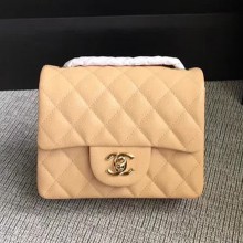 Chanel Classic Flap Mini Bag A1115 in Caviar Leather Apricot with Golden Hardware