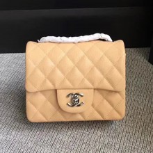 Chanel Classic Flap Mini Bag A1115 in Caviar Leather Apricot with Silver Hardware