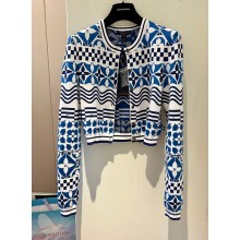 louis vuitton Monogram Tile Jacquard Cropped Cardigan blue 2023