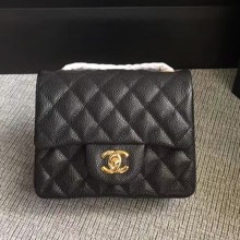 Chanel Classic Flap Mini Bag A1115 in Caviar Leather Black with Golden Hardware