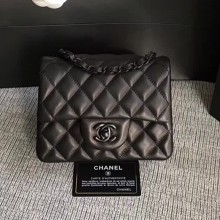 Chanel Classic Flap Mini Bag A1115 in Lambskin Leather Black with Black Hardware