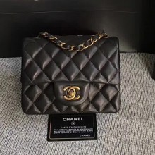 Chanel Classic Flap Mini Bag A1115 in Lambskin Leather Black with Vintage Golden Hardware