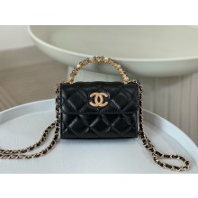 CHANEL Shiny Crumpled Lambskin small Clutch with Chain AP3802 black 2024