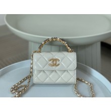 CHANEL Shiny Crumpled Lambskin small Clutch with Chain AP3802 white 2024