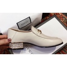 Gucci Horsebit Leather Loafer with Crystals 523097 White 2018