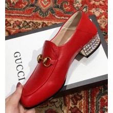 Gucci Horsebit Leather Loafer with Crystals 523097 Red 2018