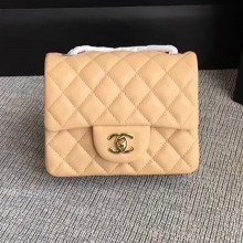 Chanel Classic Flap Mini Bag A1115 in Lambskin Leather Apricot with Golden Hardware
