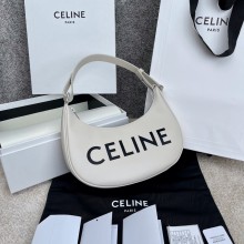 CELINE Ava Bag in Smooth Calfskin with Celine Print White 
