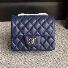 Chanel Classic Flap Mini Bag A1115 in Lambskin Leather Sapphire with Silver Hardware