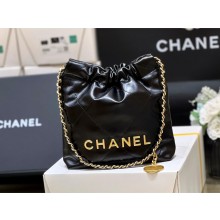 chanel Shiny Calfskin & Gold-Tone Metal 22 Mini Handbag AS3980 black 2023(original quality)