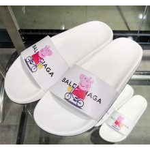 Balenciaga Pool Flat Sandals with Peppa Pig Print 2018