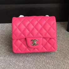 Chanel Classic Flap Mini Bag A1115 in Lambskin Leather Hot Pink with Golden Hardware
