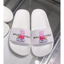 Balenciaga Pool Flat Sandals with Peppa Pig Print White 2018