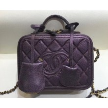 Chanel CC Filigree Grained Vanity Case Mini Bag A93342 Metallic Purple