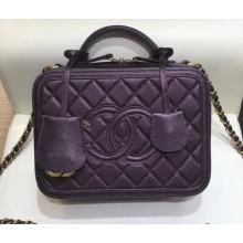 Chanel CC Filigree Grained Vanity Case Medium Bag A93343 Metallic Purple