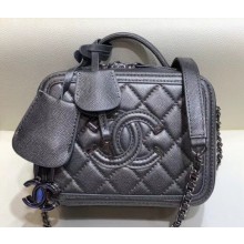 Chanel CC Filigree Grained Vanity Case Mini Bag A93342 Metallic Gray