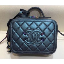 Chanel CC Filigree Grained Vanity Case Mini Bag A93342 Metallic Dark Turquoise