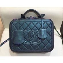 Chanel CC Filigree Grained Vanity Case Medium Bag A93343 Metallic Dark Turquoise