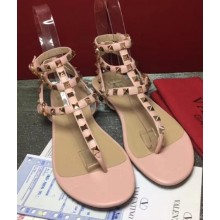 Valentino Rockstud Flat Thong Sandals Pink