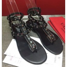 Valentino Rockstud Flat Thong Sandals All Black