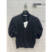 DIOR Black Wool Knit Short-Sleeved Draped Sweater 2023
