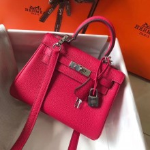 Hermes mini kelly 20 bag deep pink in clemence leather with silver hardware