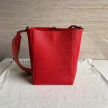 Celine Sangle Bucket Small Shoulder Bag in Grained Calfskin Red