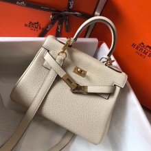 Hermes mini kelly 20 bag beige in clemence leather with golden hardware