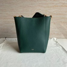 Celine Sangle Bucket Small Shoulder Bag in Grained Calfskin Green