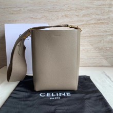 Celine Sangle Bucket Small Shoulder Bag in Grained Calfskin GRAY