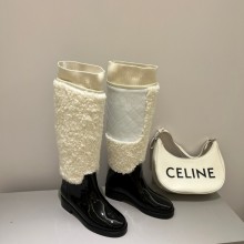 Chanel Wool Fabric, Knit, Lambskin & Calfskin WHITE & Black HIGH BOOTS G39212 2022