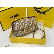 FENDI Beige FF jacquard fabric Mini Baguette bag 2024