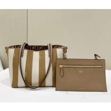 FENDI SMALL ROLL Reversible shopper in Pequin striped and beige FF fabric 2024