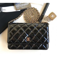 Chanel Patent Leather Classic Quilted WOC Bag Black/Gold 