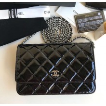 Chanel Patent Leather Classic Quilted WOC Bag Black/Silver