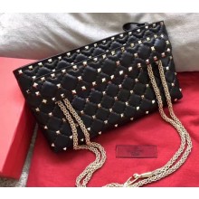 Valentino Rockstud Spike Clutch in Lambskin Leather Black/Gold 2018