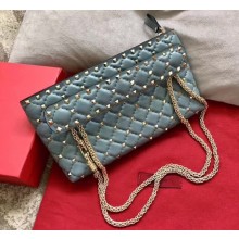 Valentino Rockstud Spike Clutch in Lambskin Leather Blue 2018