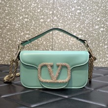 Valentino VLogo Signature Loco Small Shoulder Bag With Jewel Logo Light Green