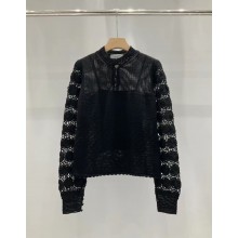 DIOR Black Cotton Knit Crochet-Effect Sweater 2023