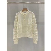 DIOR WHITE Cotton Knit Crochet-Effect Sweater 2023